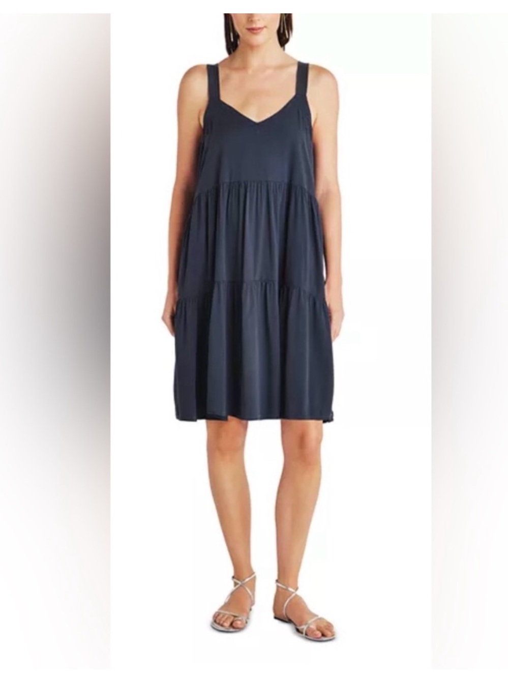Splendid Navy Ruffle V-Neck dress with pockets, Small